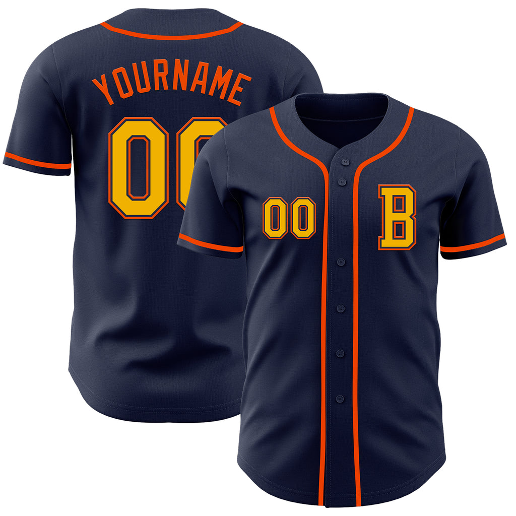 Custom Navy Gold-Orange Authentic Baseball Jersey