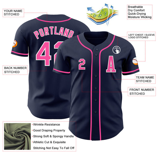 Custom Navy Pink-White Authentic Baseball Jersey