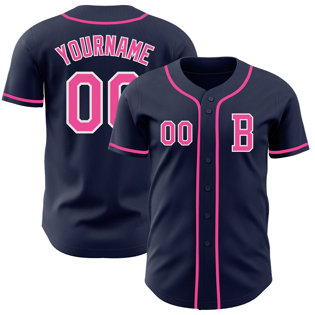 Custom Navy Pink-White Authentic Baseball Jersey