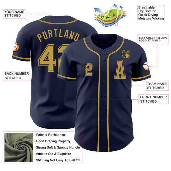 Custom Navy Old Gold Authentic Baseball Jersey