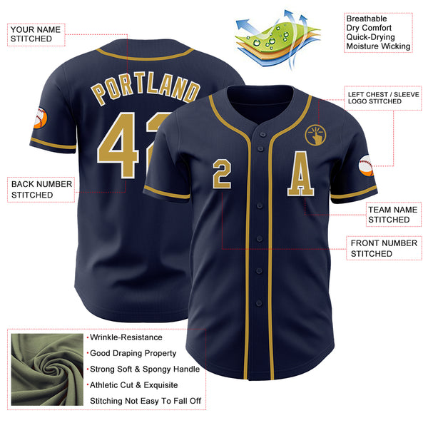 Custom Navy Old Gold-White Authentic Baseball Jersey