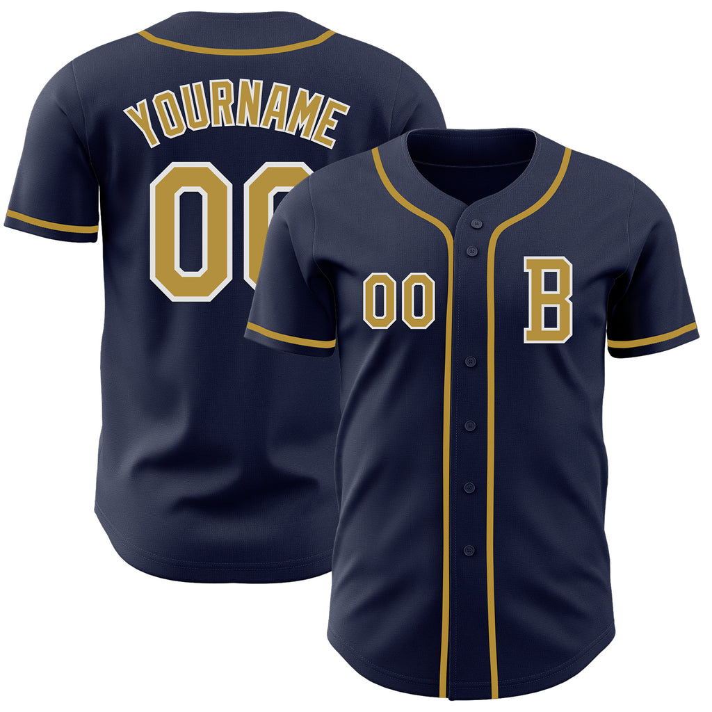 Custom Navy Old Gold-White Authentic Baseball Jersey