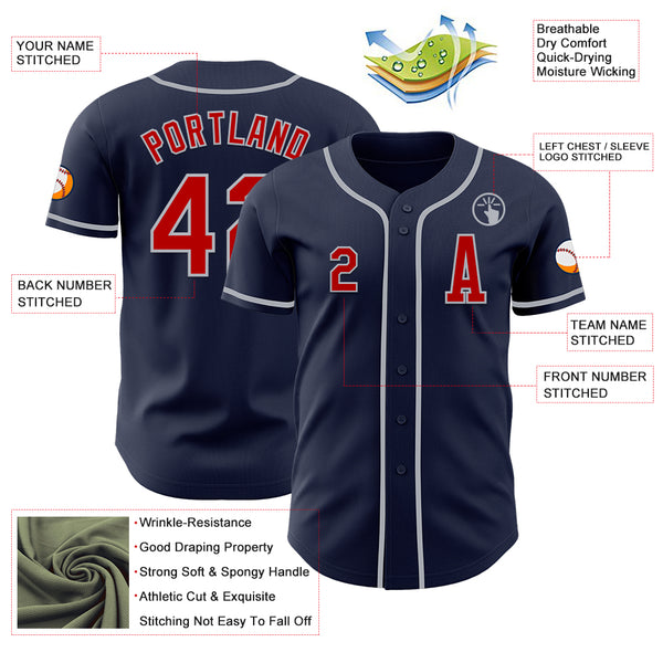 Custom Navy Red-Gray Authentic Baseball Jersey