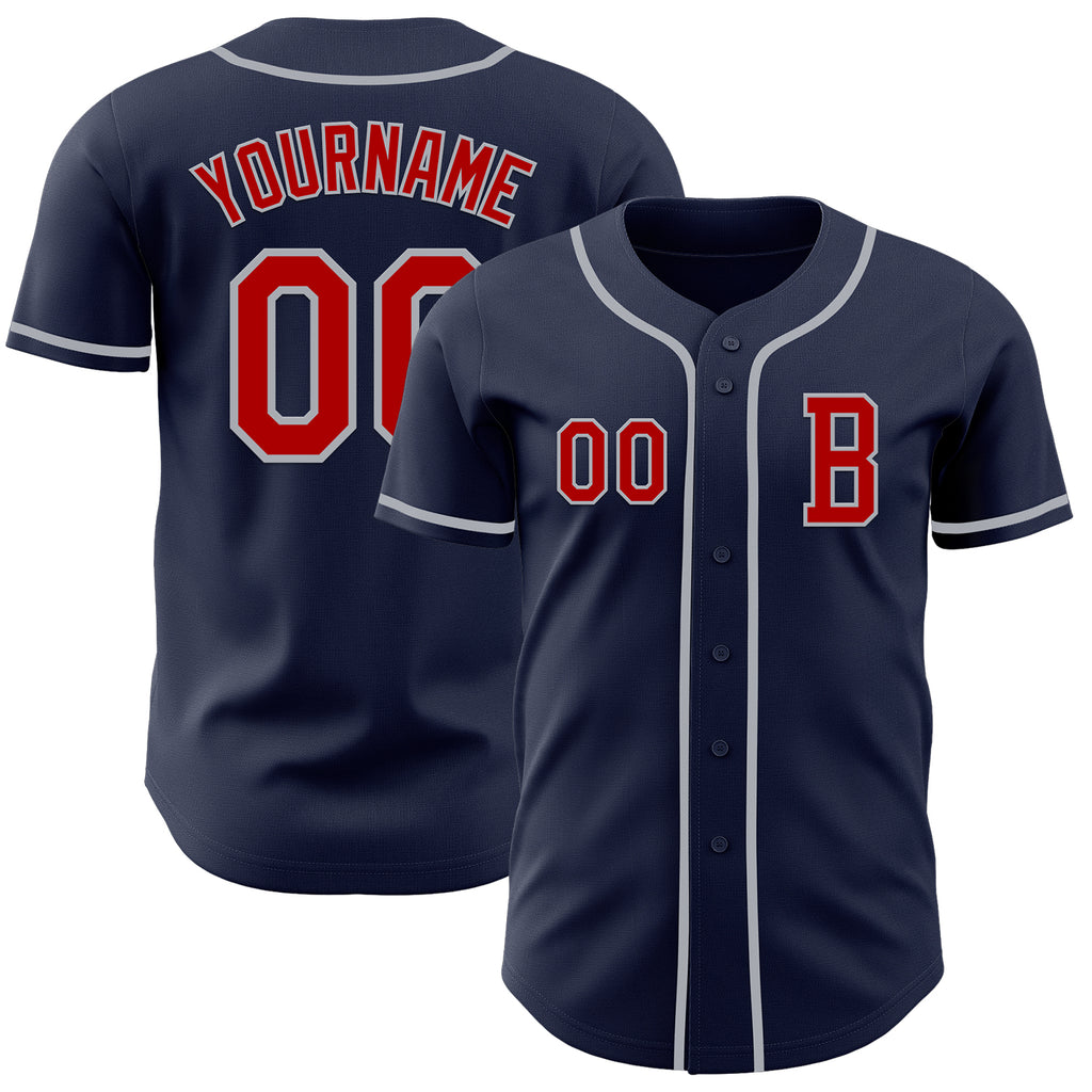 Custom Navy Red-Gray Authentic Baseball Jersey