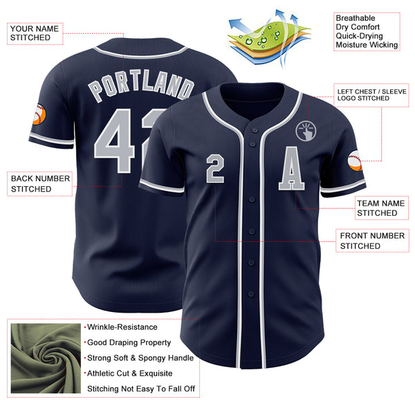 Custom Navy Gray-White Authentic Baseball Jersey