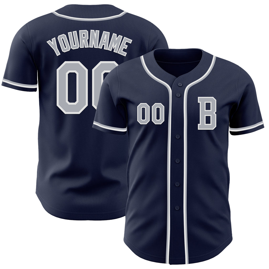 Custom Navy Gray-White Authentic Baseball Jersey