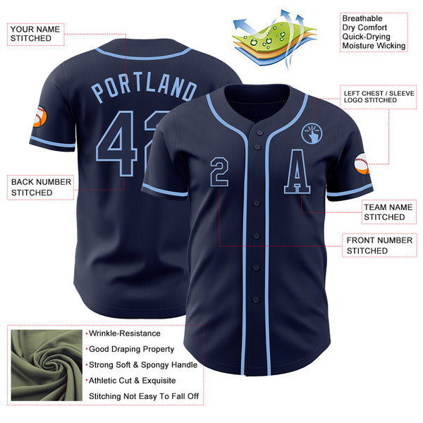 Custom Navy Light Blue Authentic Baseball Jersey