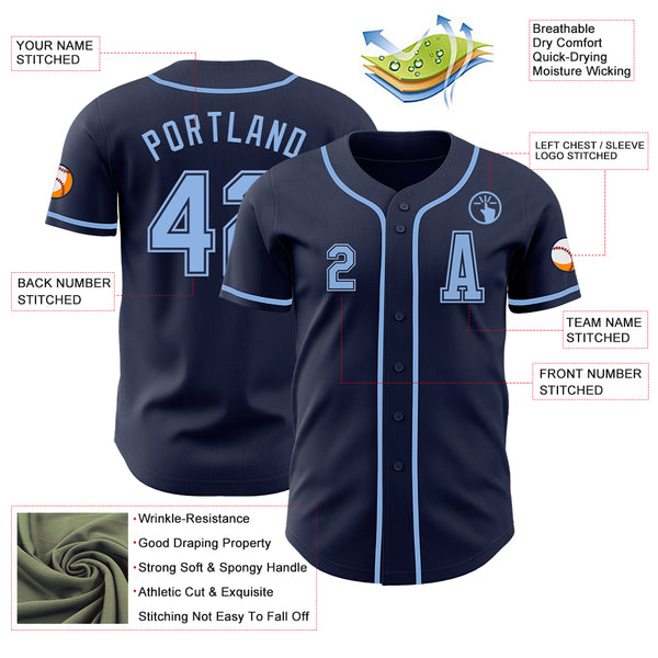 Custom Navy Light Blue Authentic Baseball Jersey