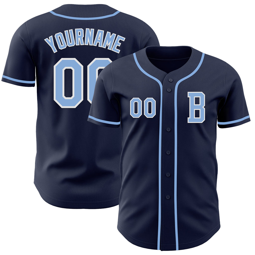 Custom Navy Light Blue-White Authentic Baseball Jersey