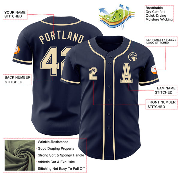 Custom Navy Cream Authentic Baseball Jersey