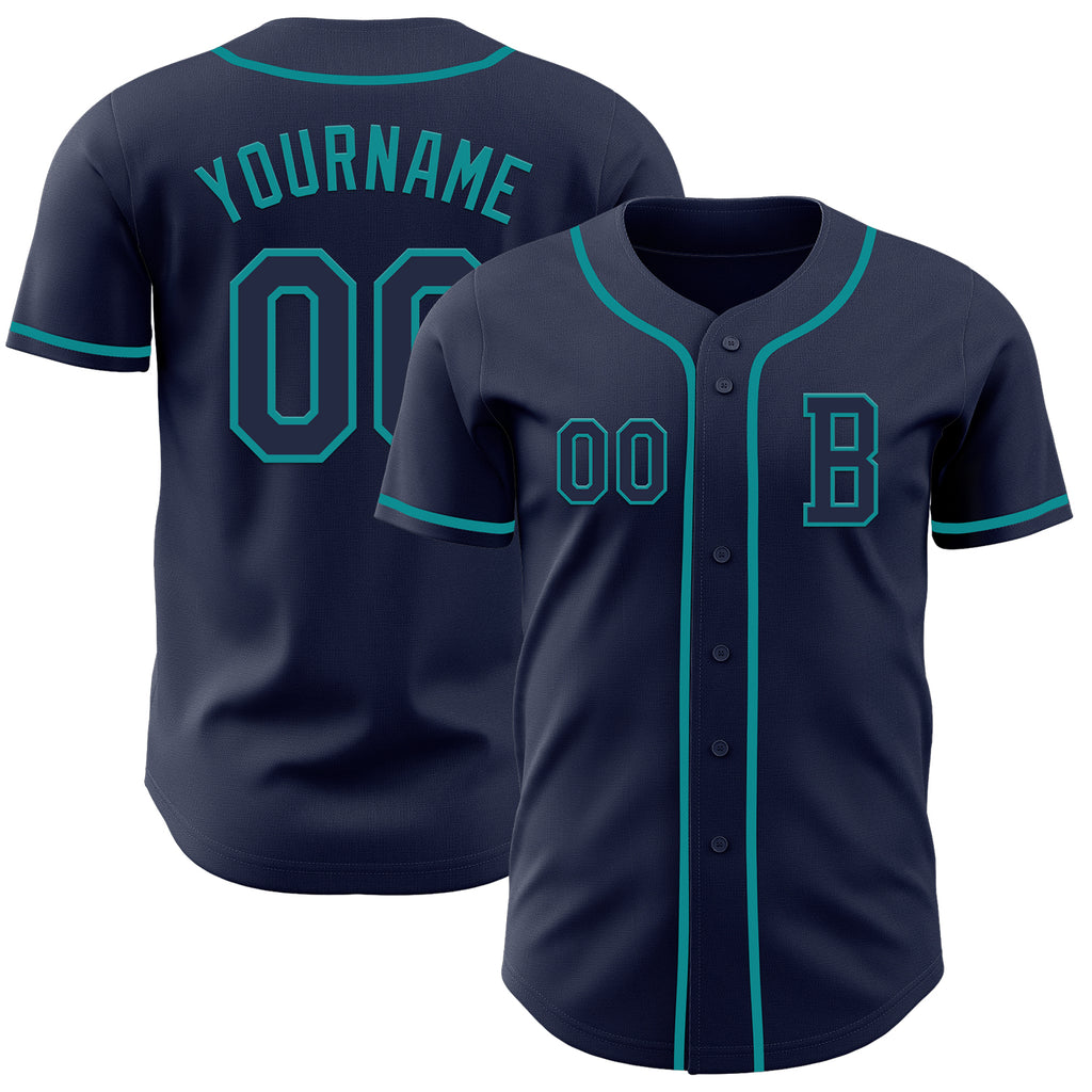 Custom Navy Teal Authentic Baseball Jersey