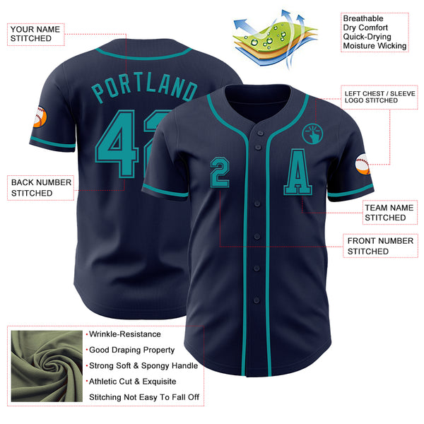 Custom Navy Teal Authentic Baseball Jersey