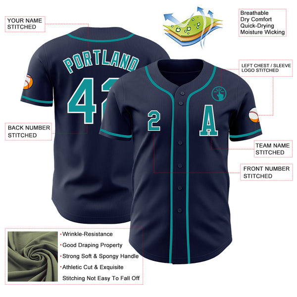 Custom Navy Teal-White Authentic Baseball Jersey