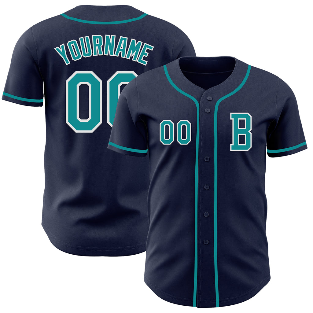 Custom Navy Teal-White Authentic Baseball Jersey