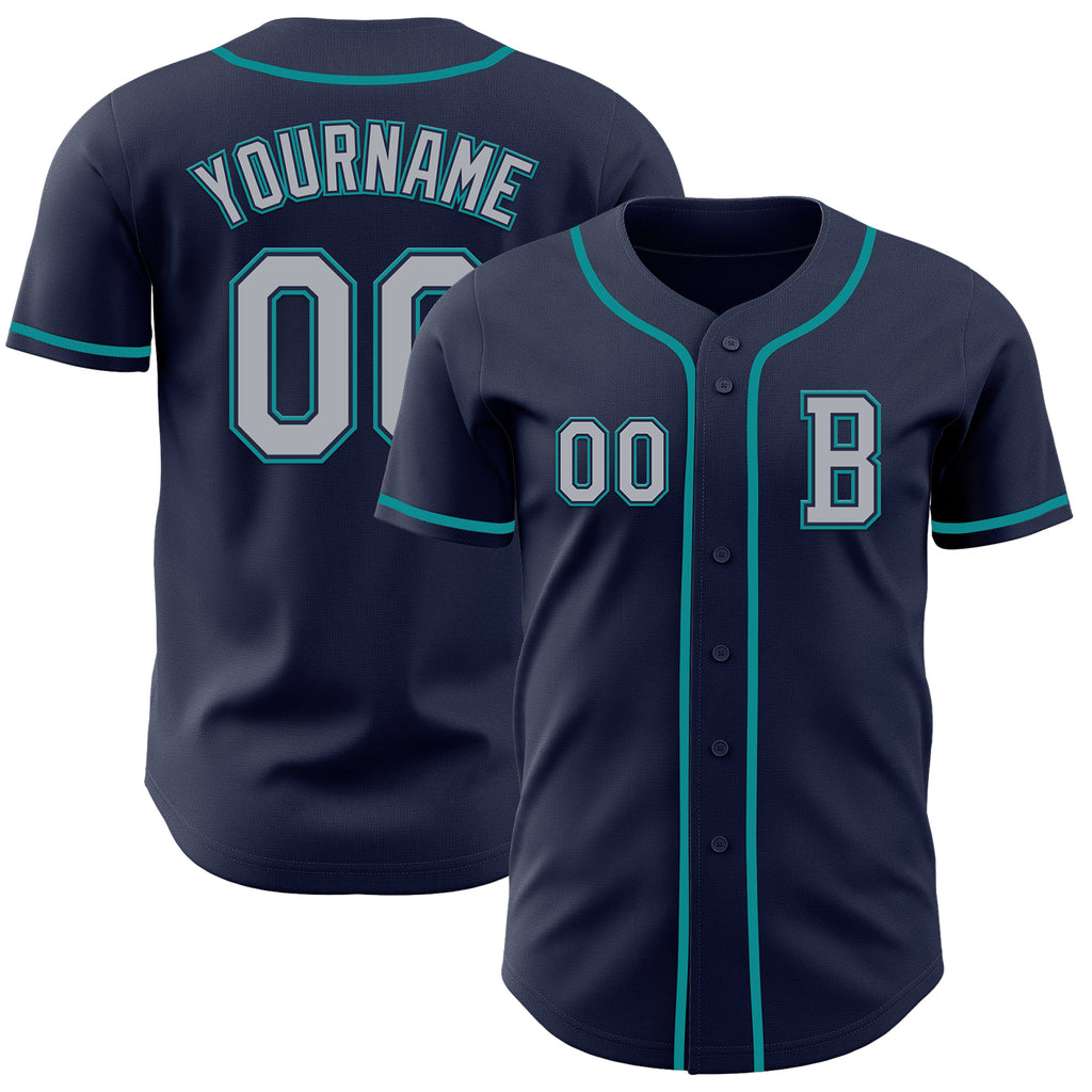 Custom Navy Gray-Teal Authentic Baseball Jersey