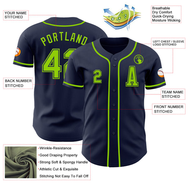 Custom Navy Neon Green Authentic Baseball Jersey