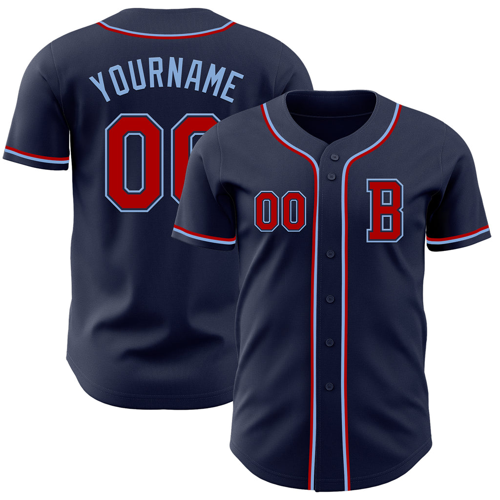 Custom Navy Red-Light Blue Authentic Baseball Jersey