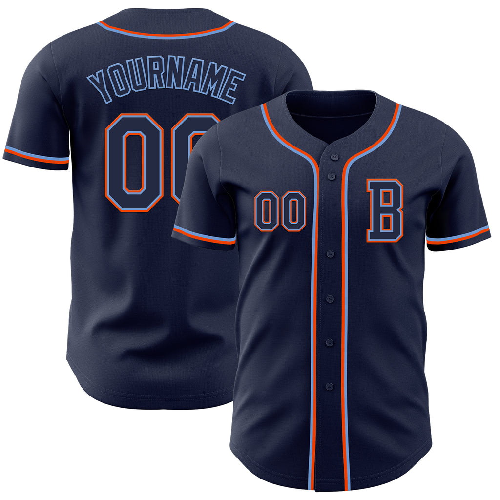 Custom Navy Powder Blue-Orange Authentic Baseball Jersey