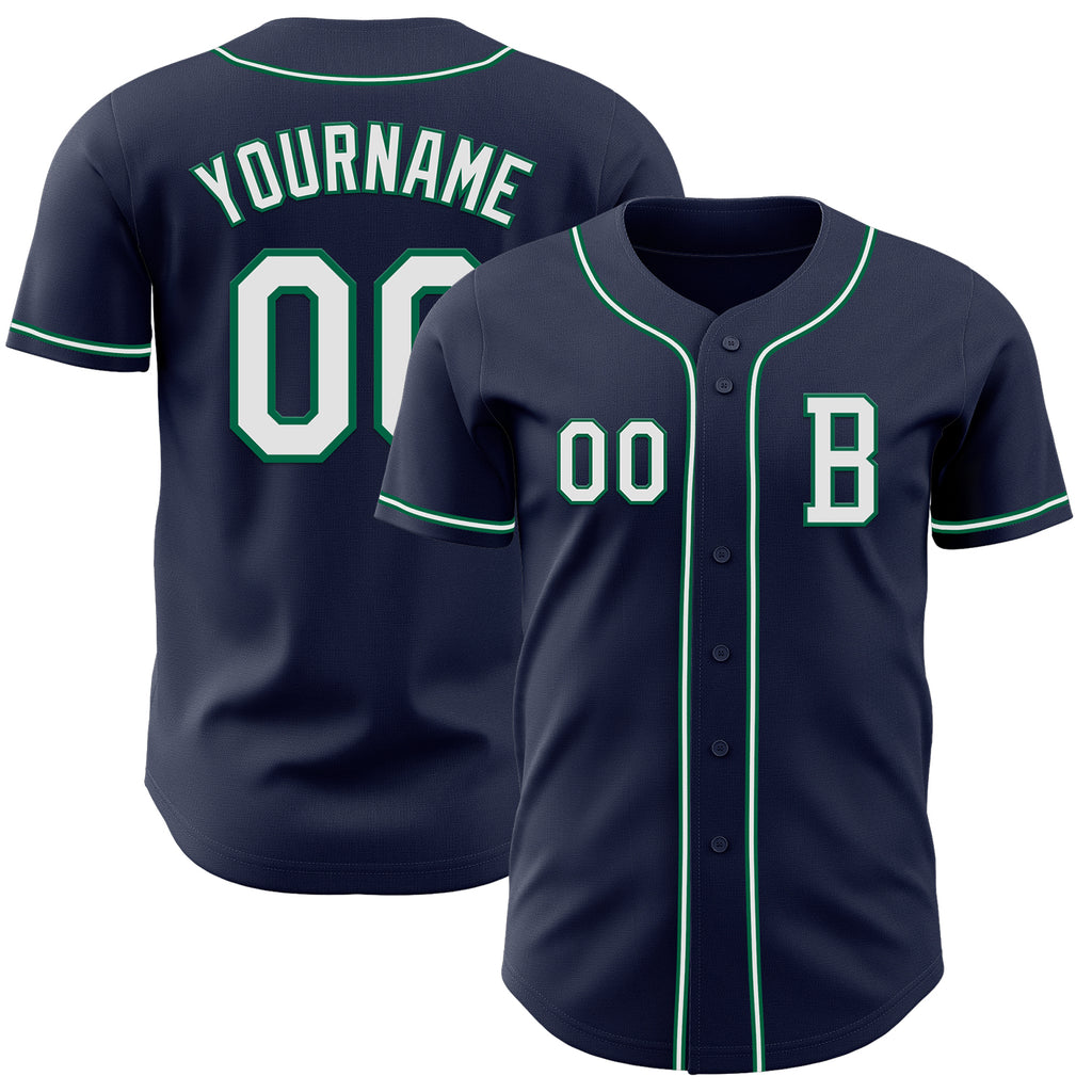 Custom Navy White-Kelly Green Authentic Baseball Jersey