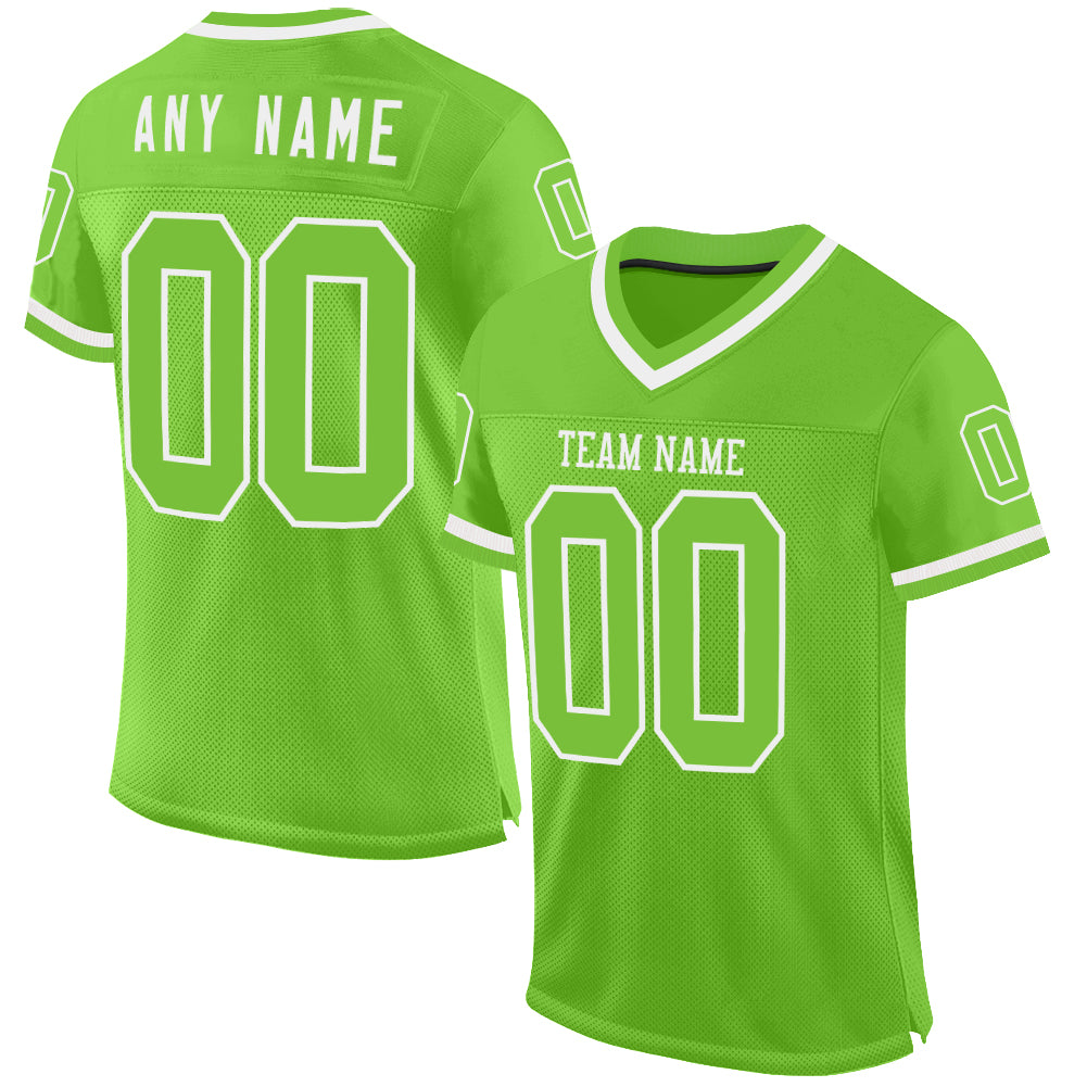 Custom Neon Green White Mesh Authentic Throwback Football Jersey