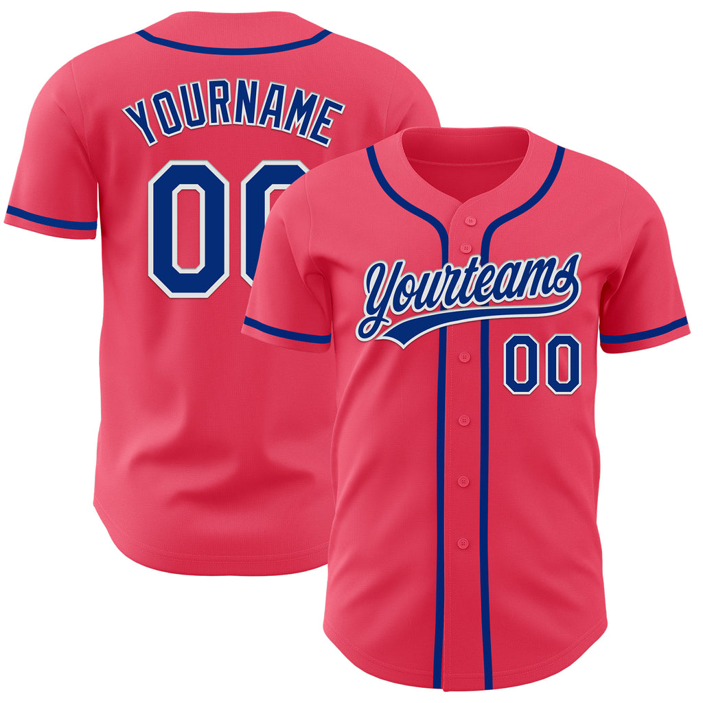 Custom Neon Pink Royal-White Authentic Baseball Jersey