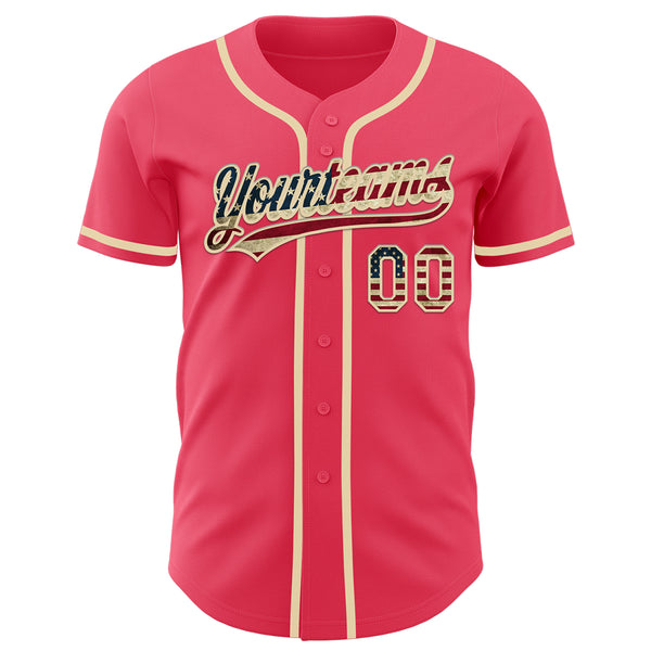 Custom Neon Pink Vintage USA Flag-Cream Authentic Baseball Jersey