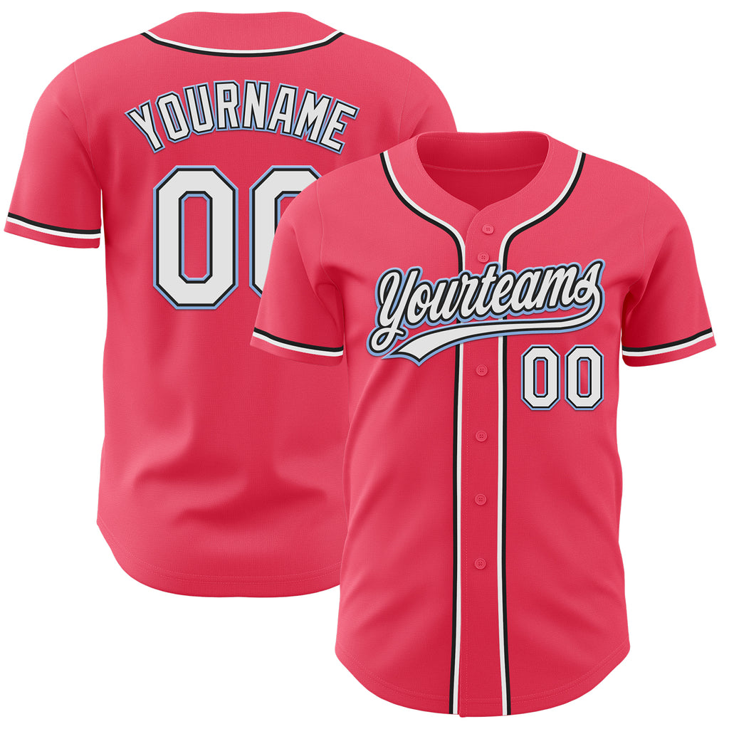 Custom Neon Pink Black-Light Blue Authentic Baseball Jersey