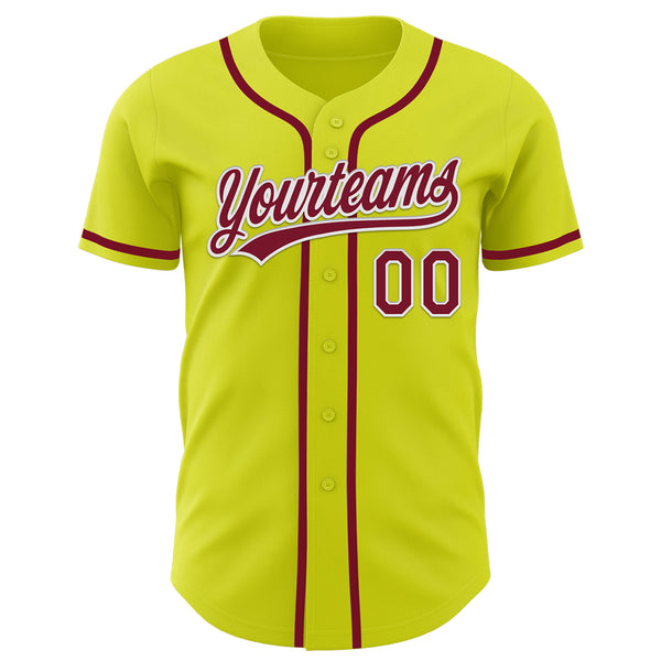 Custom Neon Yellow Crimson-White Authentic Baseball Jersey