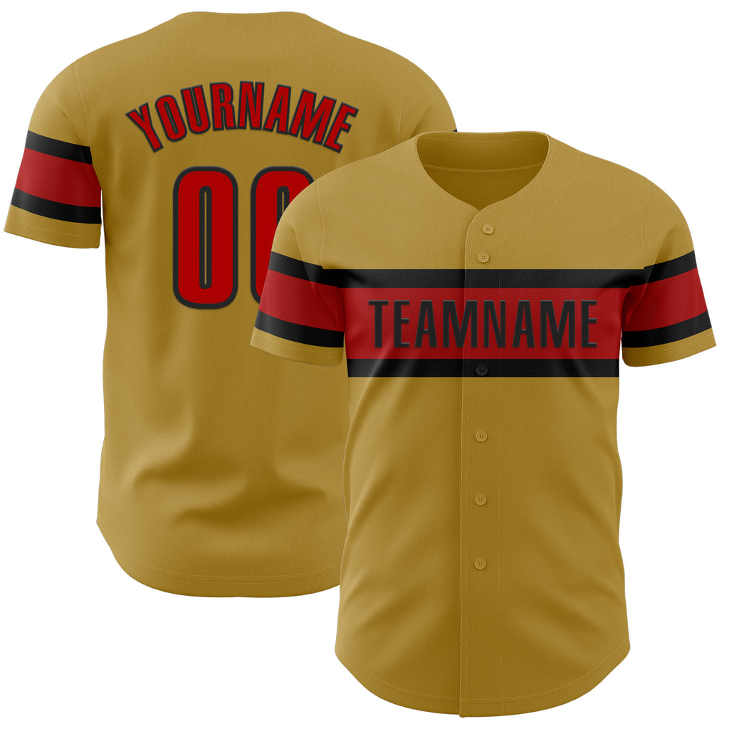 Custom Old Gold Red-Black Authentic Baseball Jersey