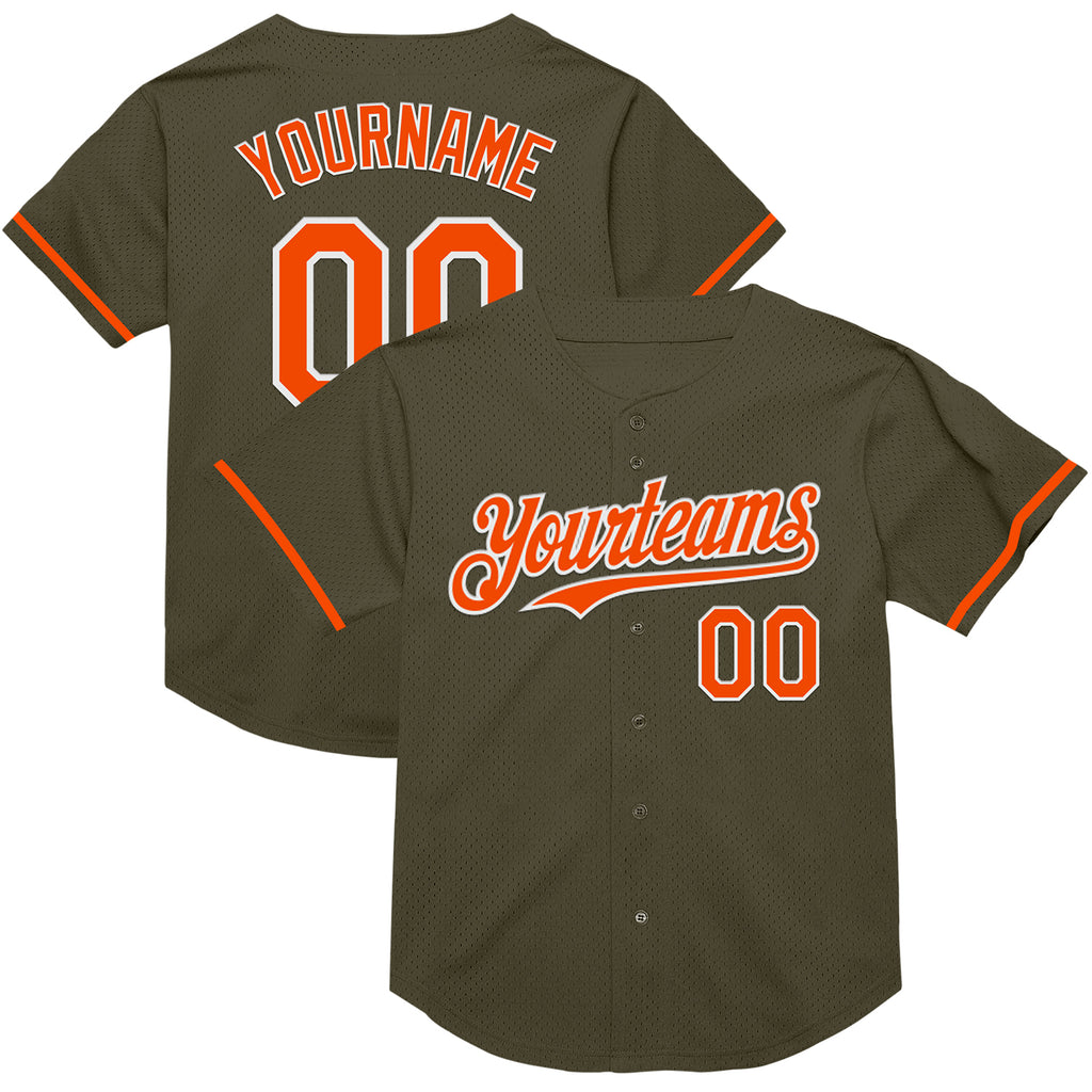 Custom Olive Orange-White Mesh Authentic Throwback Salute To Service Baseball Jersey