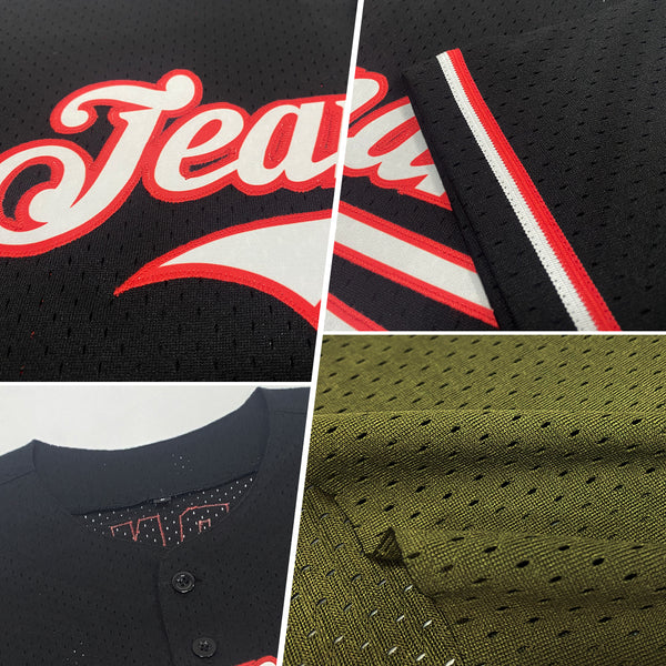 Custom Olive Red-Black Mesh Authentic Throwback Salute To Service Baseball Jersey