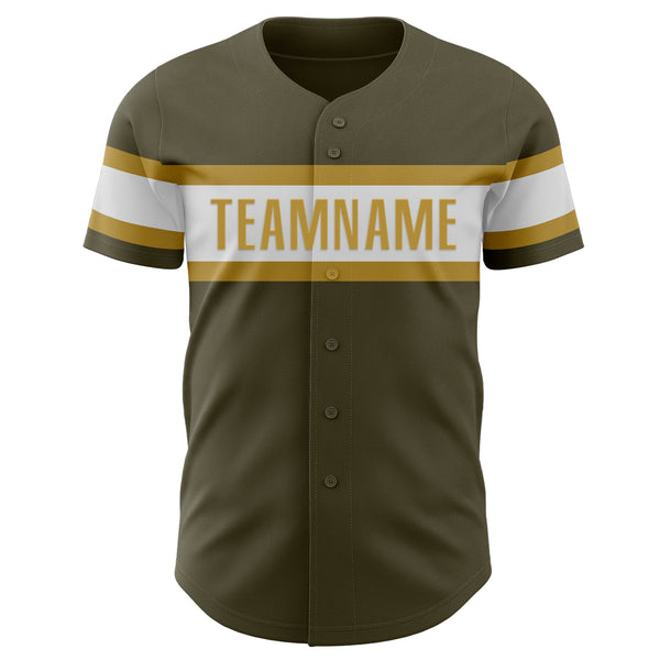 Custom Olive White-Old Gold Authentic Salute To Service Baseball Jersey