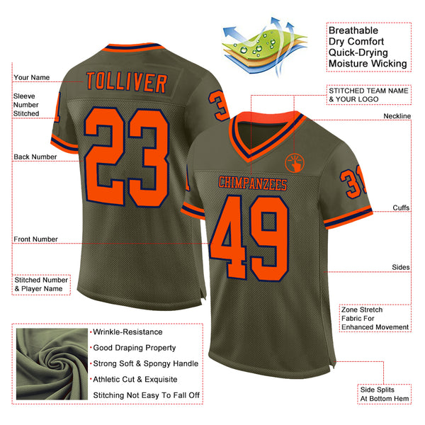 Custom Olive Orange-Navy Mesh Authentic Throwback Salute To Service Football Jersey