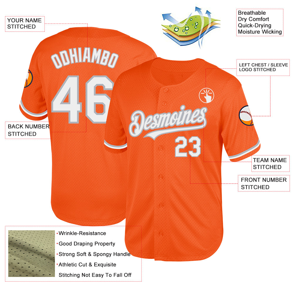 Custom Orange White-Gray Mesh Authentic Throwback Baseball Jersey Free ...