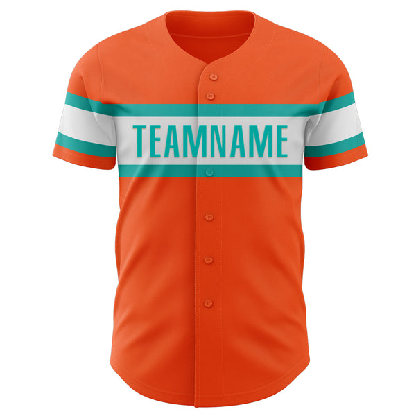 Custom Orange Aqua-White Authentic Baseball Jersey