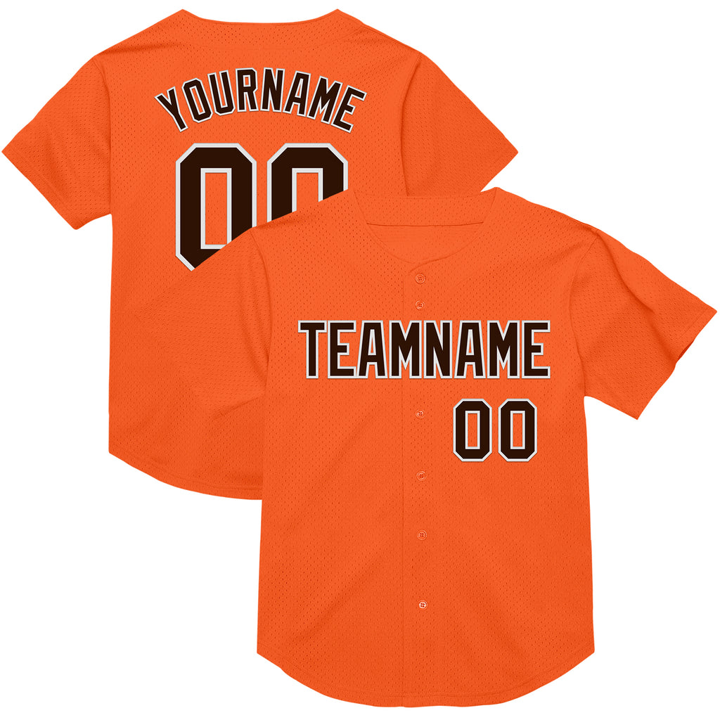 Custom Orange Brown-White Mesh Authentic Throwback Baseball Jersey