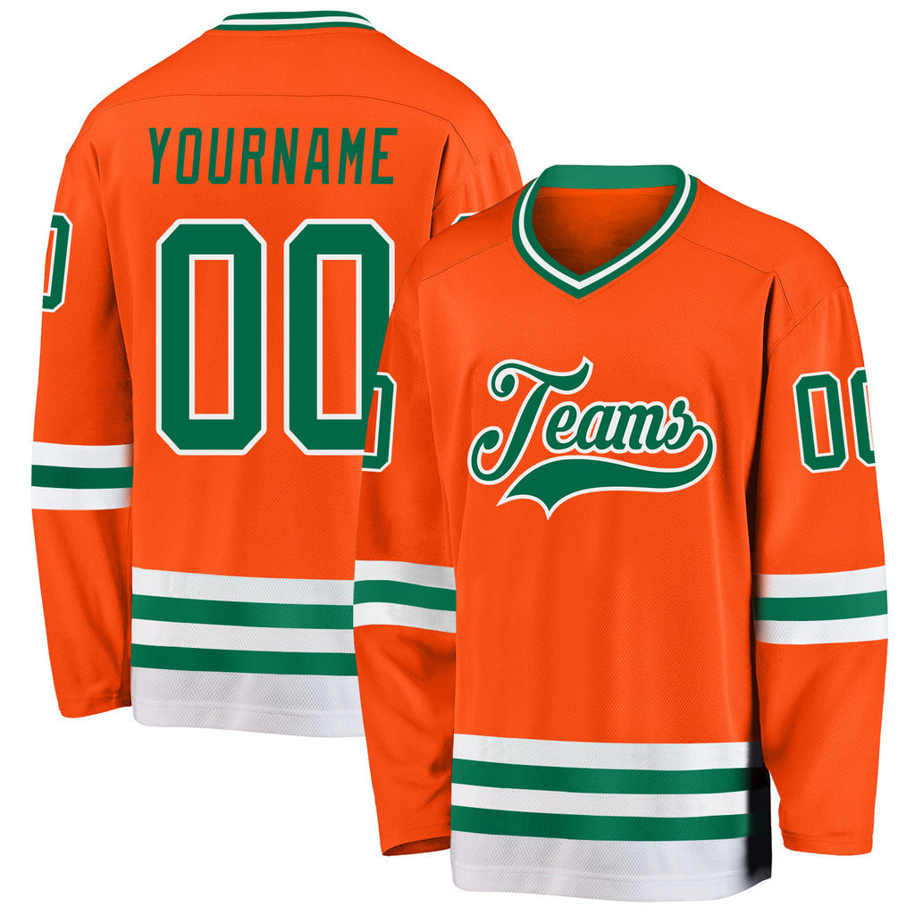 Custom Orange Kelly Green-White Hockey Jersey