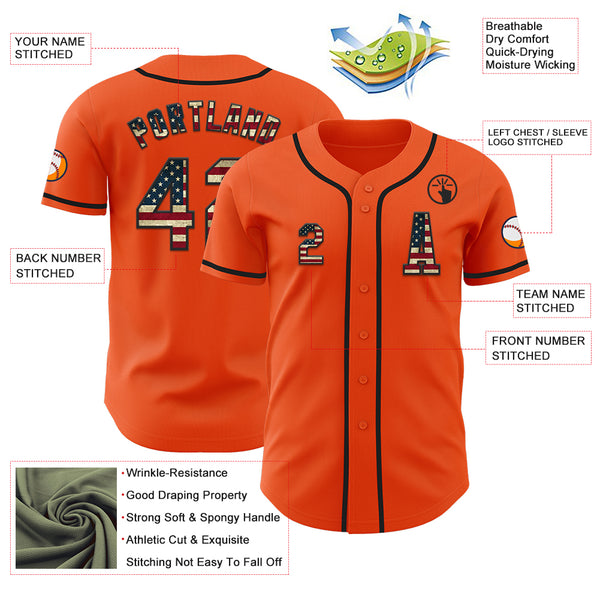 Custom Orange Vintage USA Flag-Black Authentic Baseball Jersey