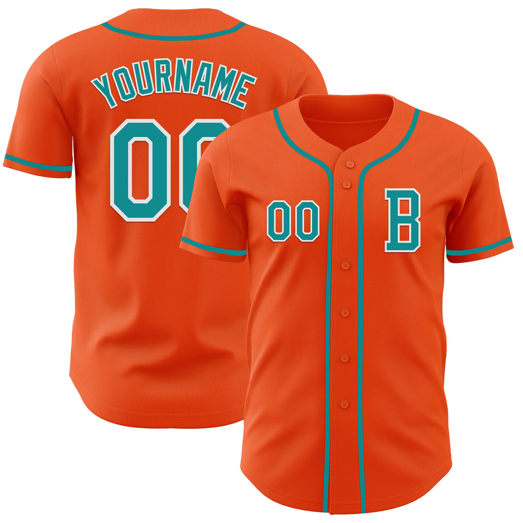 Custom Orange Teal-White Authentic Baseball Jersey