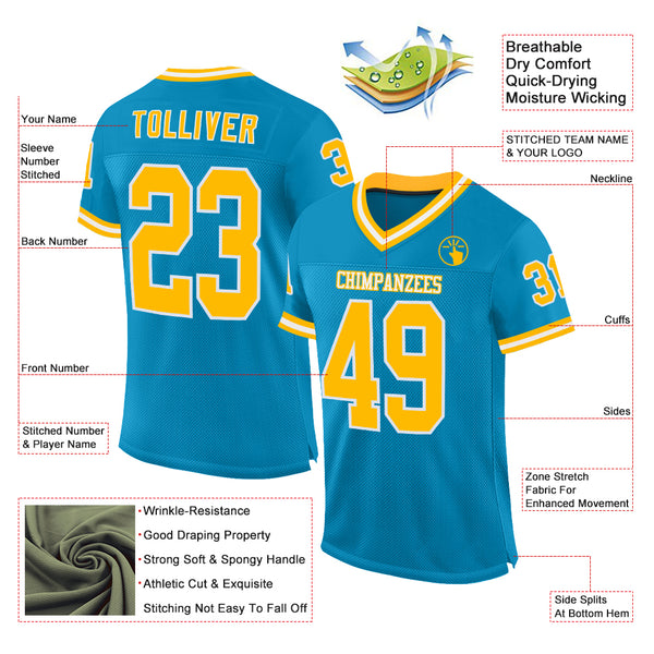 Custom Panther Blue Gold-White Mesh Authentic Throwback Football Jersey