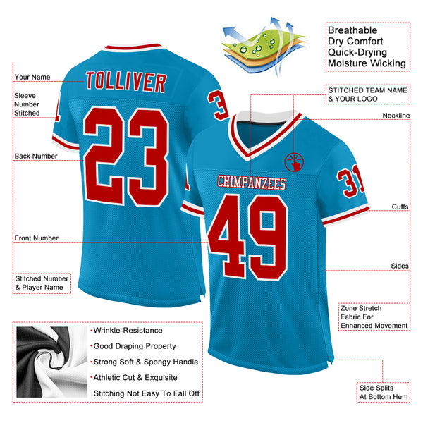 Custom Panther Blue Red-White Mesh Authentic Throwback Football Jersey