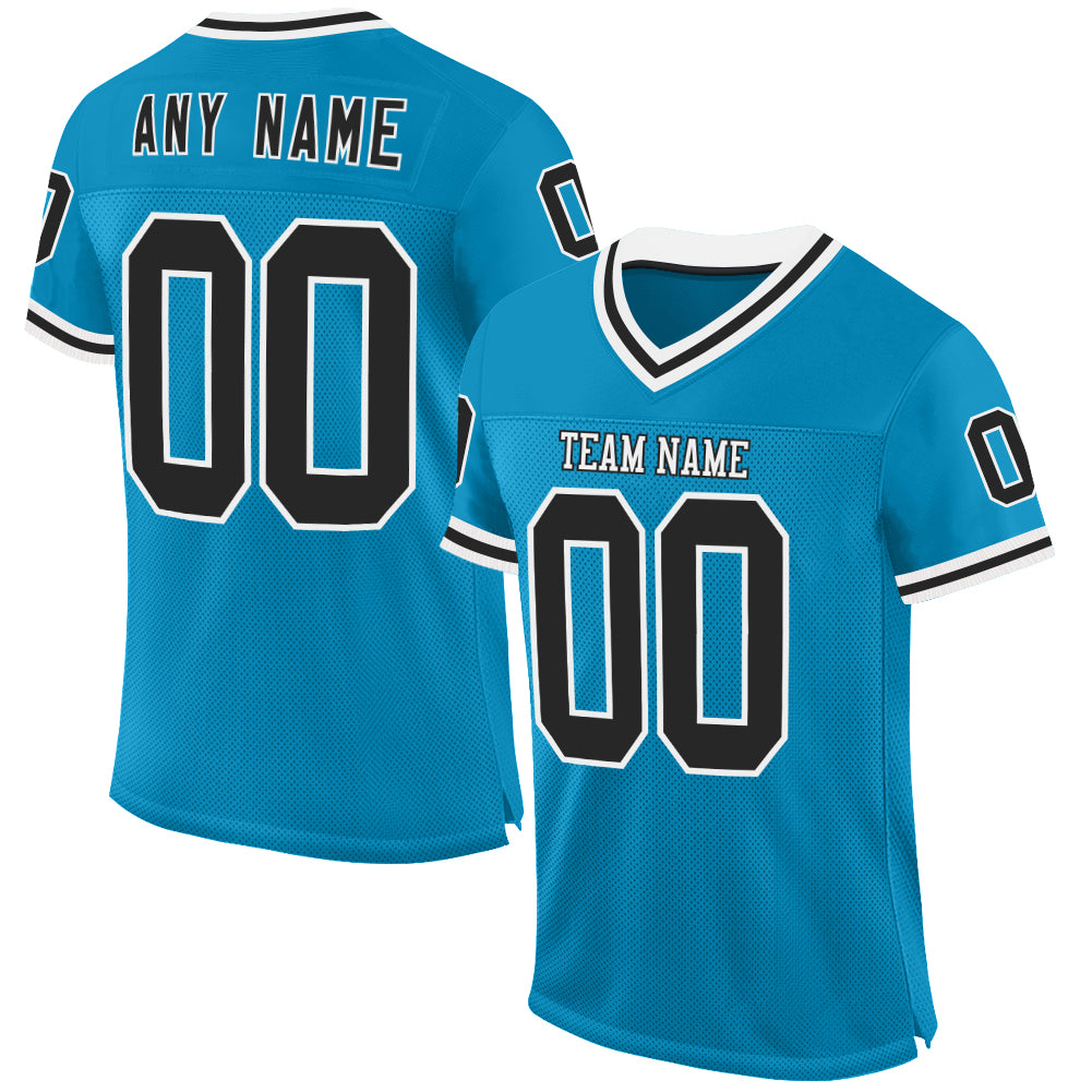 Custom Panther Blue Black-White Mesh Authentic Throwback Football Jersey