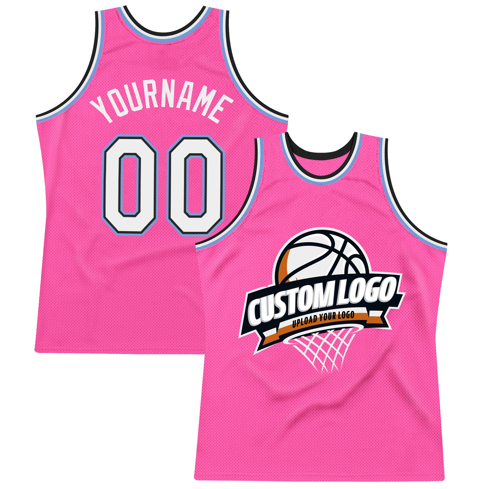 FIITG Custom Basketball Jersey Pink White-Light Blue Round Neck Rib-Knit