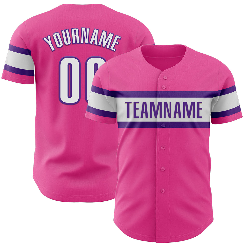 Custom Pink White-Purple Authentic Baseball Jersey