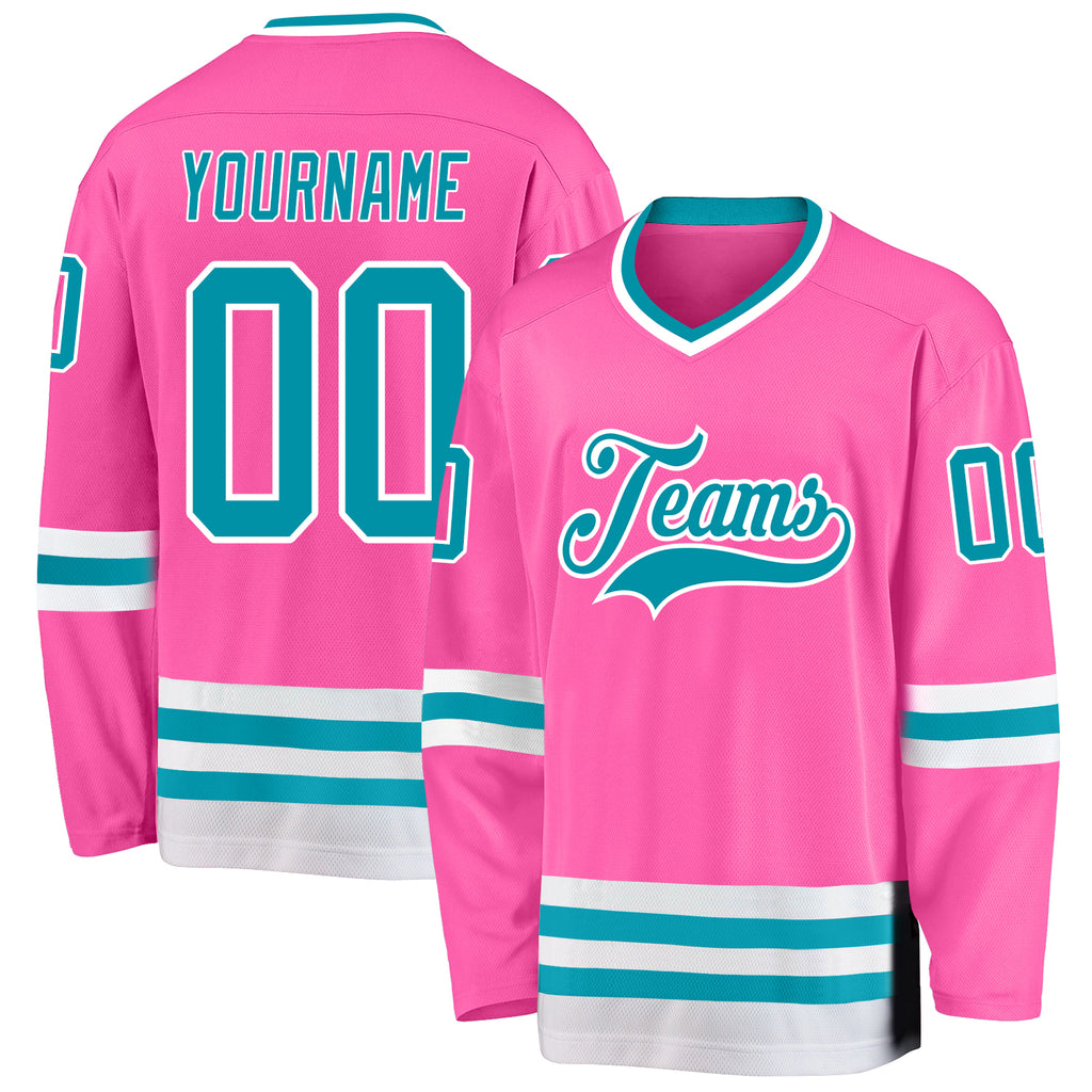 Custom Pink Teal-White Hockey Jersey