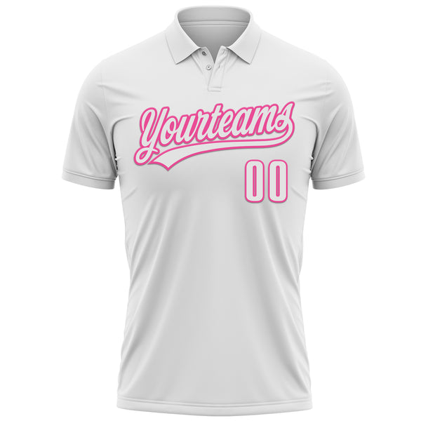 Custom White Pink 3D Pink Ribbon Breast Cancer Awareness Month Women Health Care Support Performance Polo Shirt