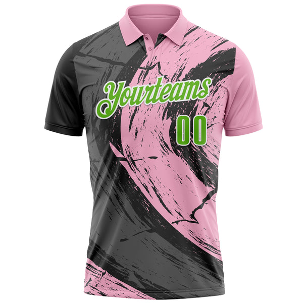 Custom Light Pink Aurora Green-Steel Gray 3D Bowling Splash Ink Performance Polo Shirt