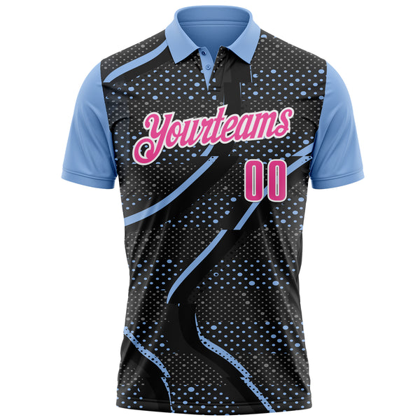 Custom Black Pink-Light Blue 3D Bowling Dot Performance Polo Shirt