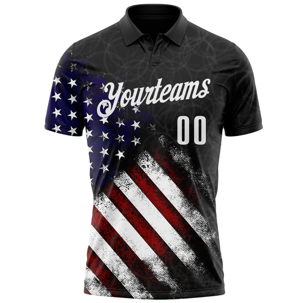 Custom Black White 3D Bowling American Flag Performance Polo Shirt