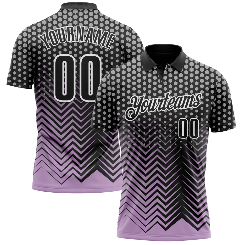 Custom Black Light Purple-Gray 3D Bowling Geometric Shape Performance Polo Shirt